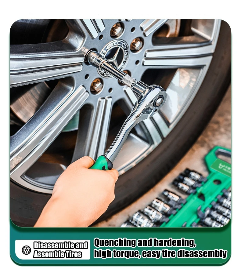 Steckschlüsselsatz 1/4'-3/8'-1/2', CR-V Metrische und Zoll-Steckschlüssel mit Schnellverschluss-Ratschenschlüssel, Profi-Modell 72 Zähne, Steckschlüssel – Detail 16