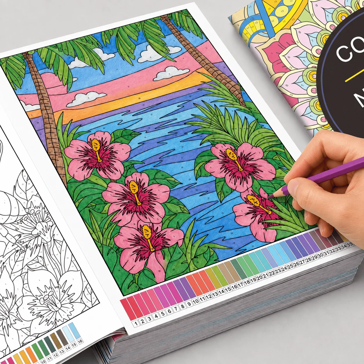 32 Pages Color By Number for Adults, Flower Nature Animal Coloring Workbook, Stress‑Relief Relaxing Art Activity Book