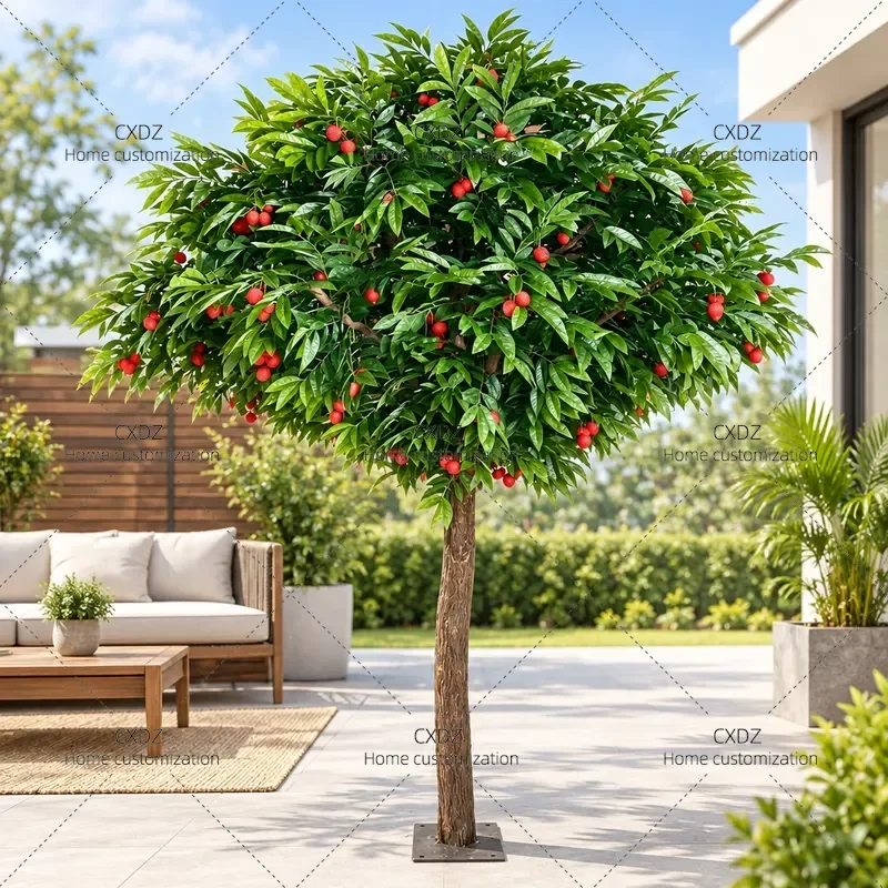 Large Artificial Lychee Pomegranate Hawthorn Bayberry Tree Fake Fruit Plant Decoration for Mall Homestay Store Photography