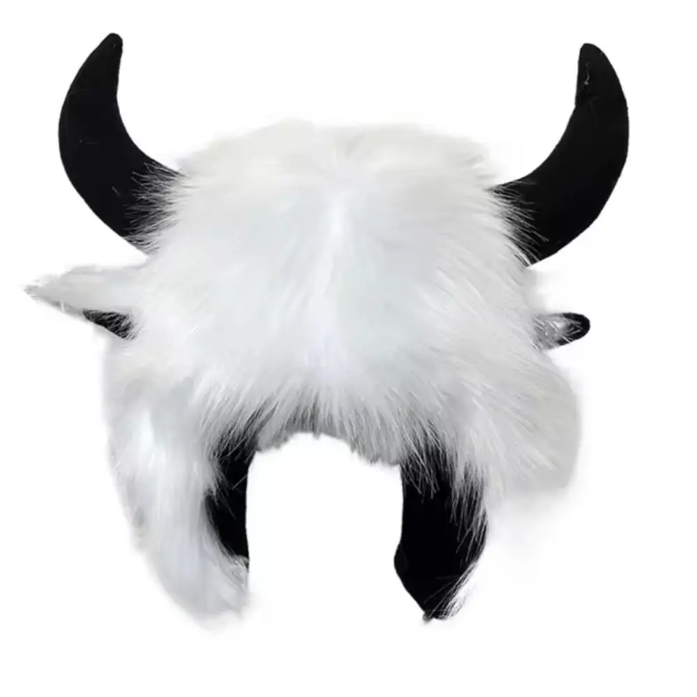 High Quality Unisex Bullhead Hat Thick with Horns Bison Hat Windproof Fluffy Funny Hat