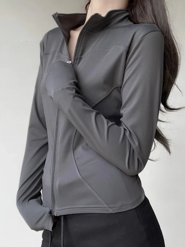 

Fitn Clothing Qui Dry Collared Sportswear Women's Summer Ice Silk Sun Protection Slimming ort Top Zipper Jaet