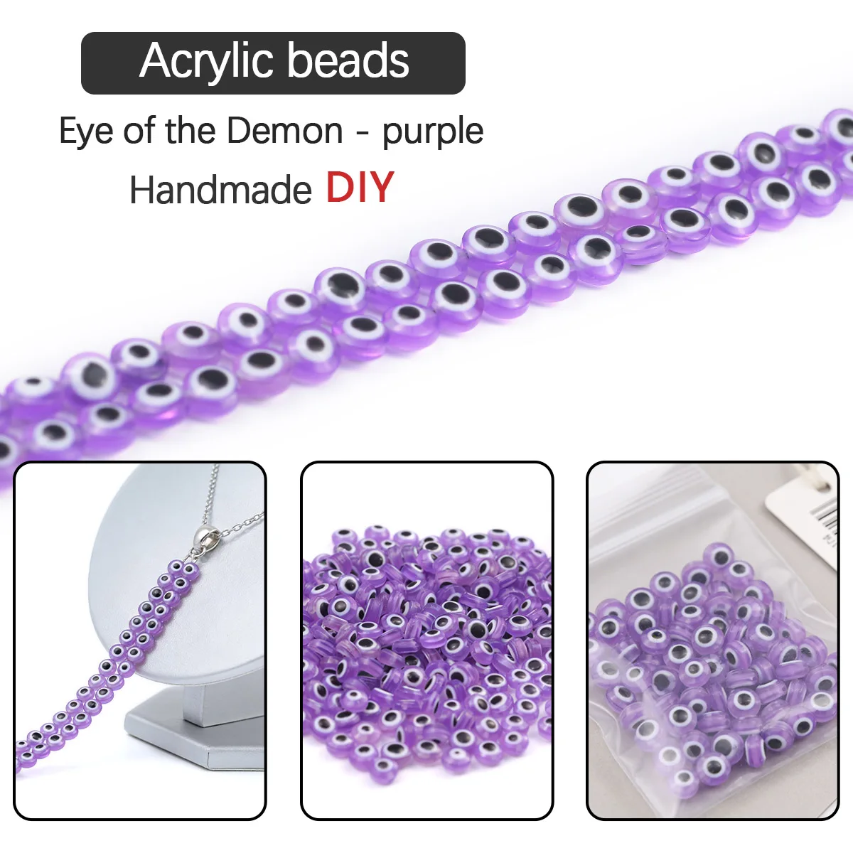 8mm Acryl Teufelsauge Lila Handgefertigte DIY-Perlen für Schmuckherstellung Perlenschnüre Lose Perlen Armbänder Zubehör