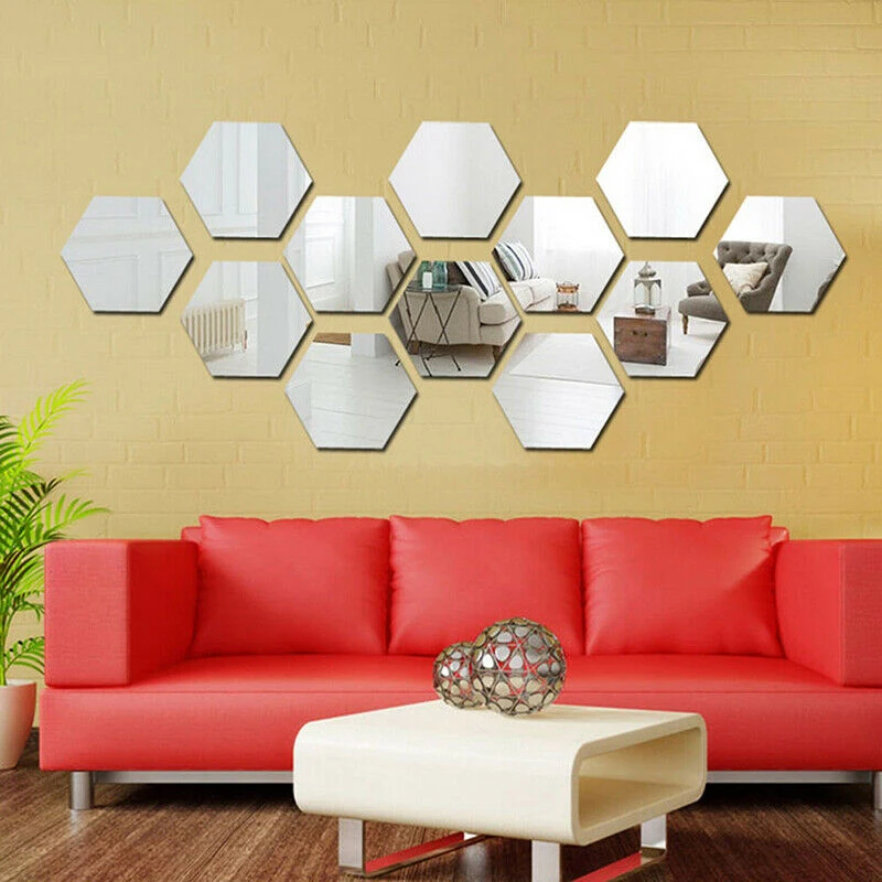 Mirrors Self-adhesive Wallpaper Mirror Wall Decal Full Length 3D Mirror Wall Stickers Decorative Mirror Living Room Hexagonal