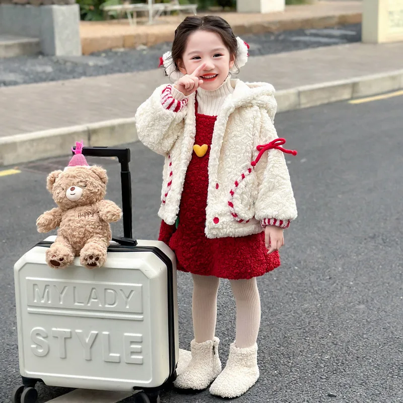 Girls Fleece Thick Wool Coat Children 2024 New Autumn Winter Fashion Simple Casual Warm Wool Coat Korean Simple Style Top Kid