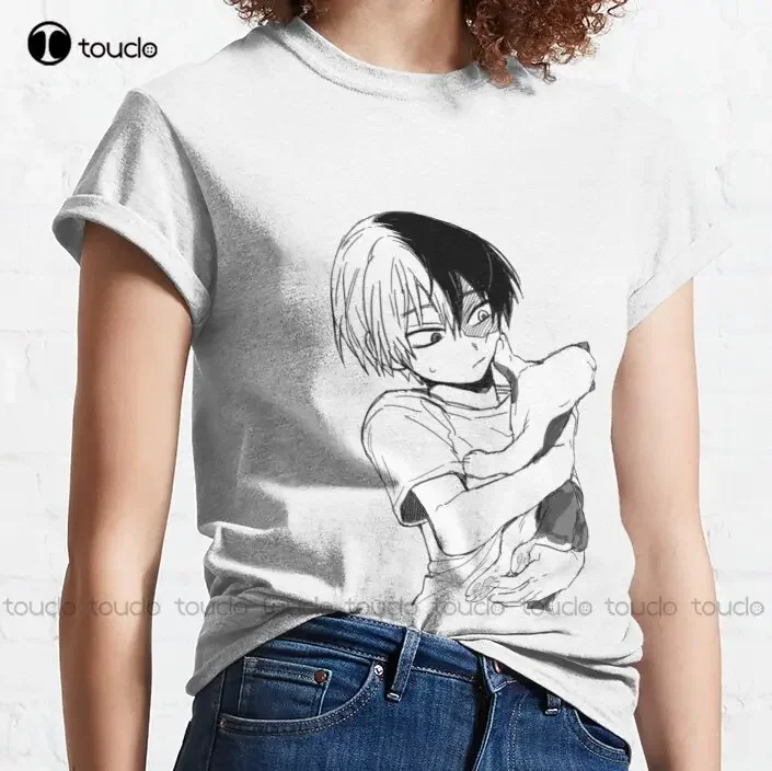 Todoroki With His Cat Classic T-Shirt Shirts For Teens High Quality Cute Elegant Lovely Kawaii Cartoon Sweet Cotton Tee Shirts