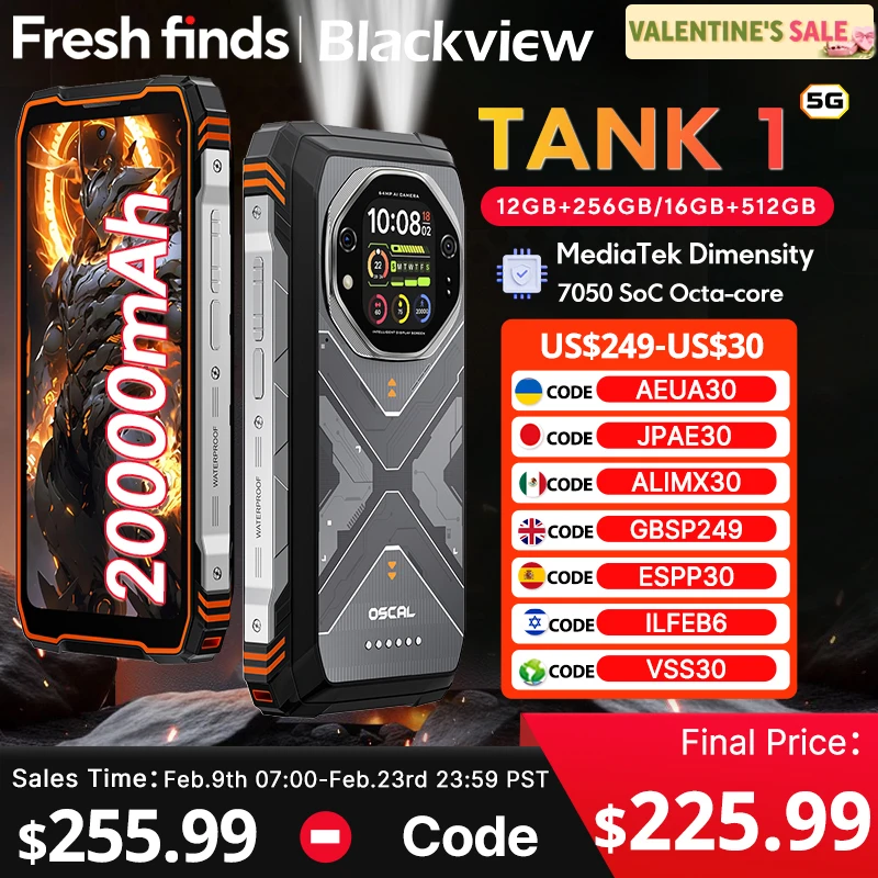 【World premiere】Blackview Oscal TANK 1 Rugged SmartPhone 5G 6.78'' 2.4K 120Hz Display MediaTek Dimensity 7050 NFC 20000mAh 64MP