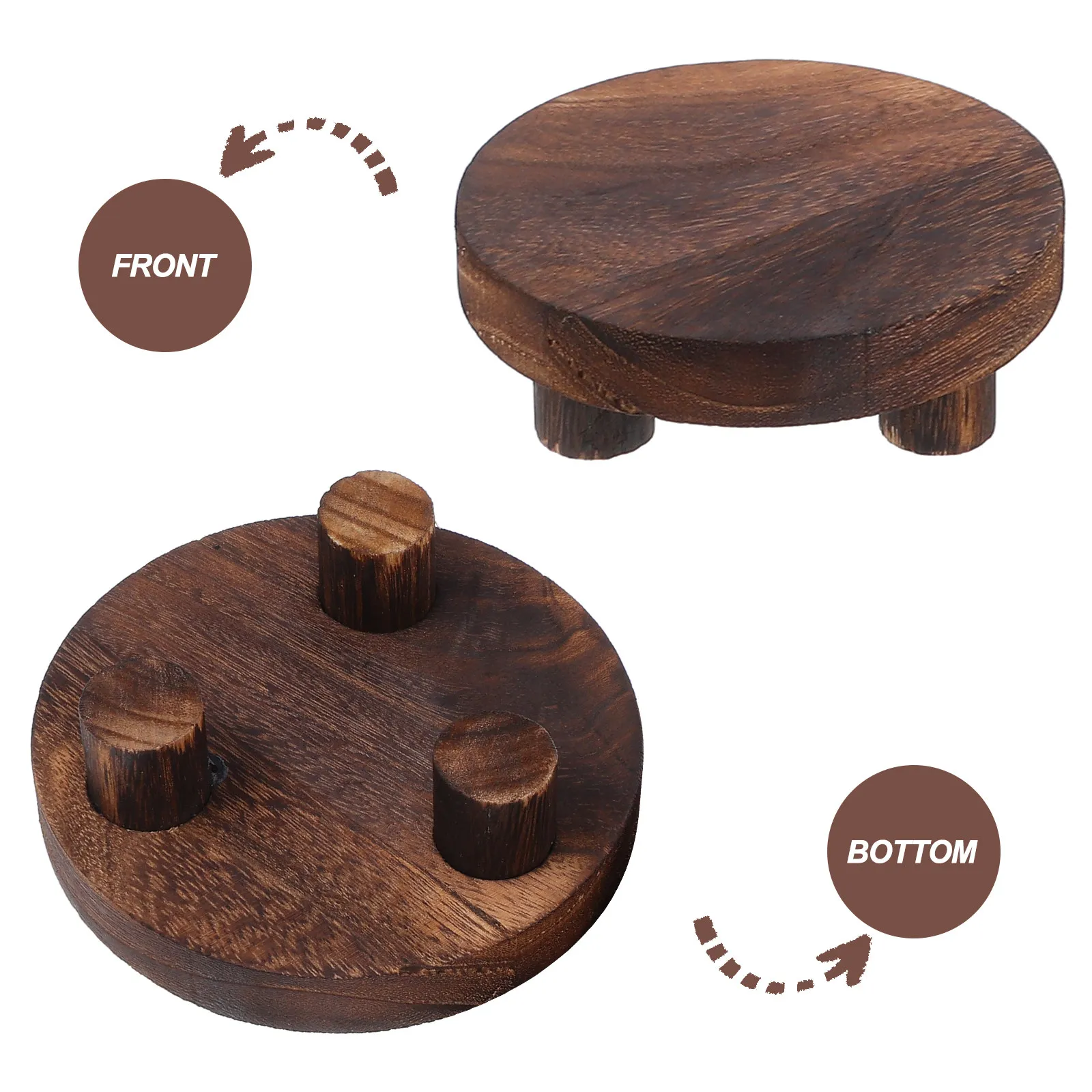 3Pcs Round Wood Plant Stand Small Wooden Riser Pedestal Stool Display for Garden Home Office Table Desktop Plant Pot Stand