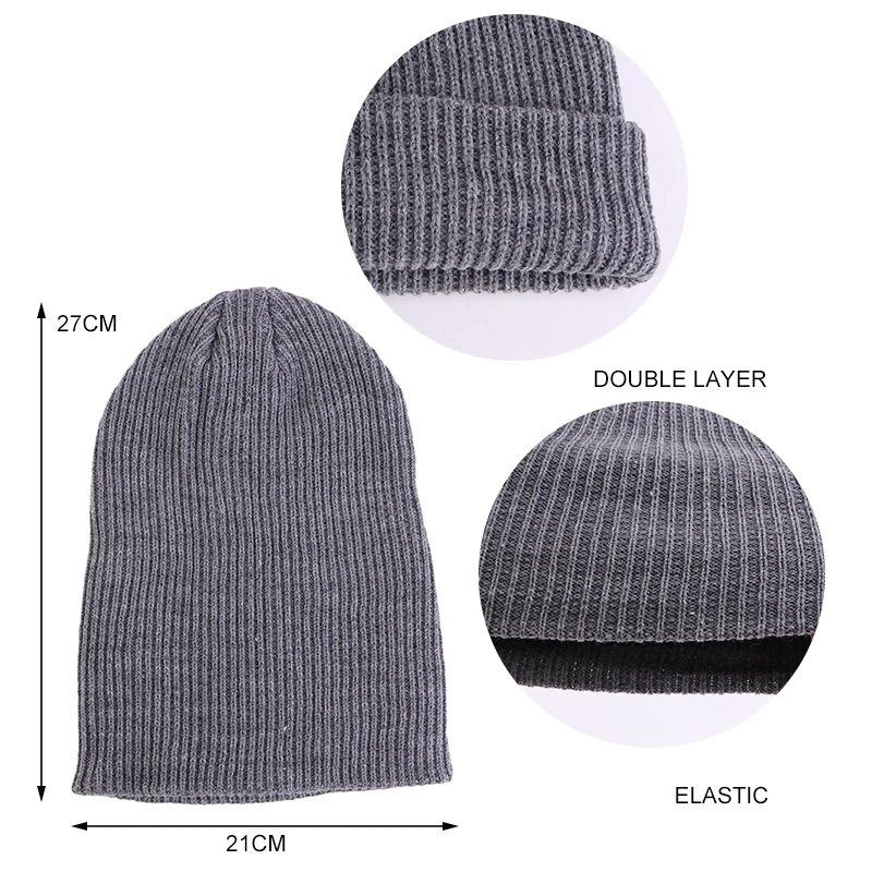 Unisex Ribbed Knit Beanie Hat Solid Color Soft Stretch Warm Winter Skull Cap for Men Women Daily Street Wear