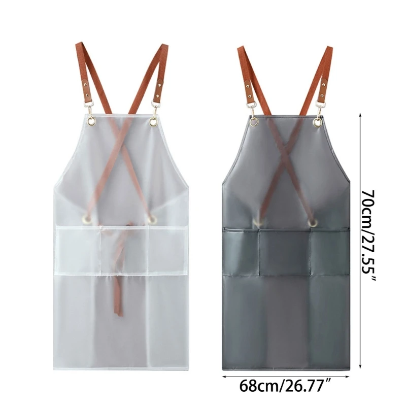 Transparent Cooking Apron Oil-proof Women Cross Back TPU Overalls Kitchen Work Clothes for Dishwashing with Large Pocket