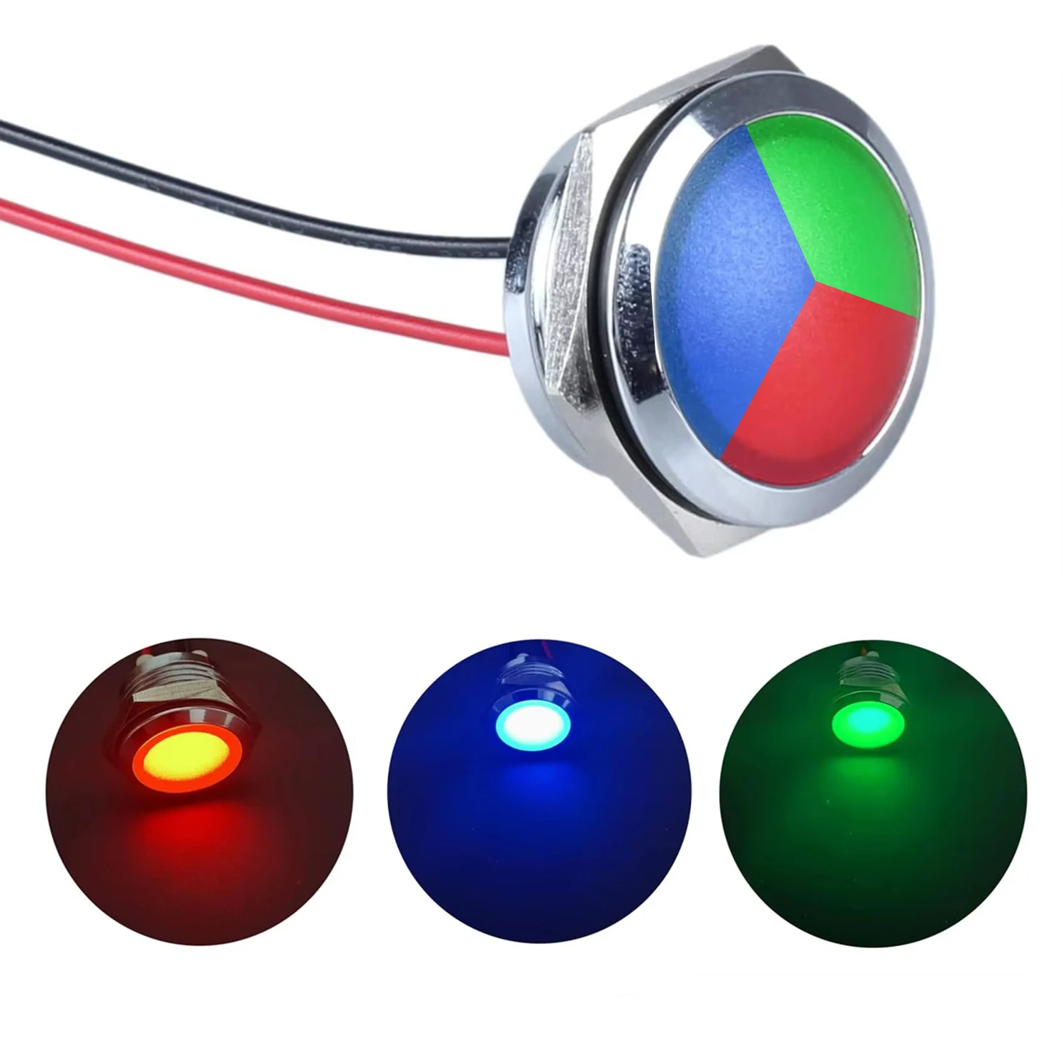 ABILKEEN 10PCS 12/16/19/22MM LED Metal Indicator Light Red+Green+Blue Tri-Color Illuminate Industrial Signal Pilot Lamp