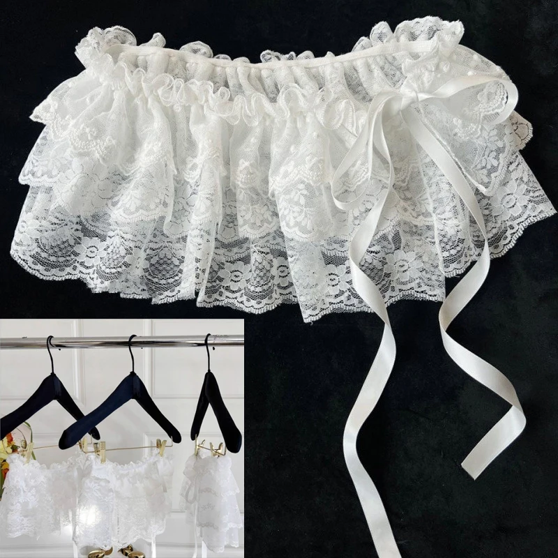 

Korean Ins Unique Lace Layered Gauze Skirts Lace Trim A-Line Short Cloth Mini Waist Skirts Harajuku Girl's White Skirts Y2K