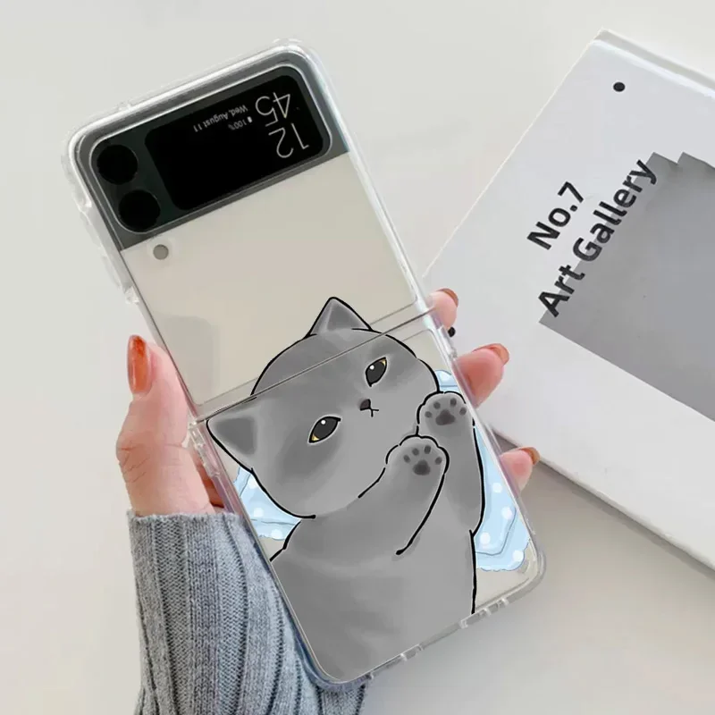 Funny Cartoon Cat Phone Case for Samsung Galaxy Z Flip 5 ZFlip 6 5G Transaprent Clear Cover for Samsung ZFlip 7 4 ZFlip 3 Fundas
