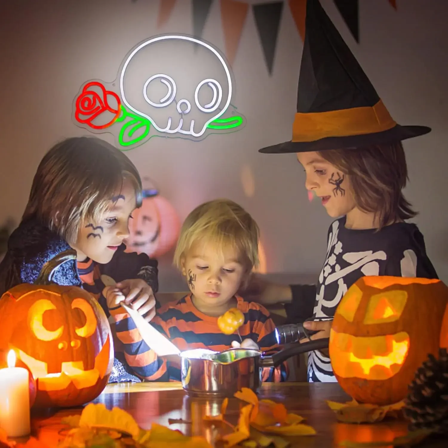 Skeleton Flower Led Neon Light Dimmable Sign USB Powered Aesthetics Neon Sign For Wall Room Flower Shop Decor Birthday Gift