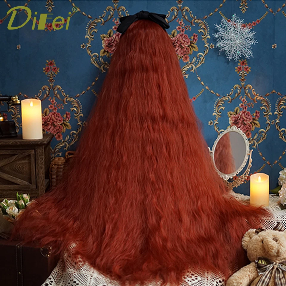 120 cm Lange Wellenförmige Haare Synthetische Perücken Weibliche Rot Braun Cosplay Lolita Perücke Mit Pony Natürliche Haar Perücken Frauen