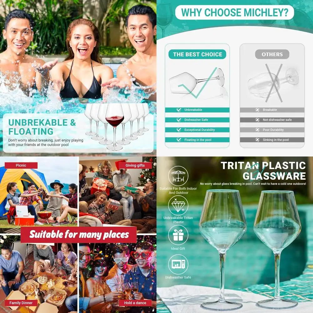 

Durable Stemless Wine Glasses - 100% Tritan Plastic, Dishwasher Safe, 15 oz, 8-Pack