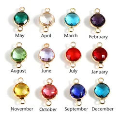 5pcs Brass Birthstone Connectors Multicolor Glass Round Faceted Charms For Women DIY Making Bracelets Jewelry Findings 15mmx9mm