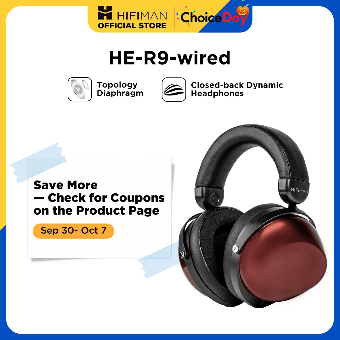 HIFIMAN HE-R9 dynamische over-ear-hoofdtelefoon met gesloten achterkant en versie met topologiemembraanbekabeling