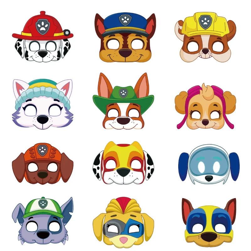 12Pcs Paw Patrol Birthday Party Masks Toy Anime Puppy Patrol Kids Cosplay Masks Patrulla Canina Figure Mask Party Supplies Props