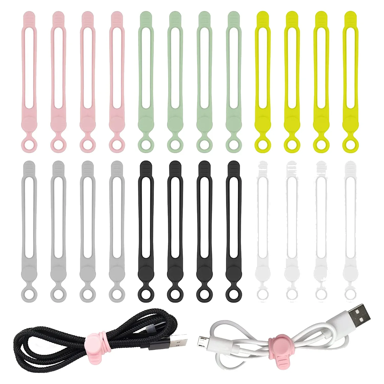 

24 Pack Reusable Cable Ties,4.2 Inches Adjustable Silicone Cable Straps,Cable Organizer,Cord Wrap and Hook Loop(24 Pack)