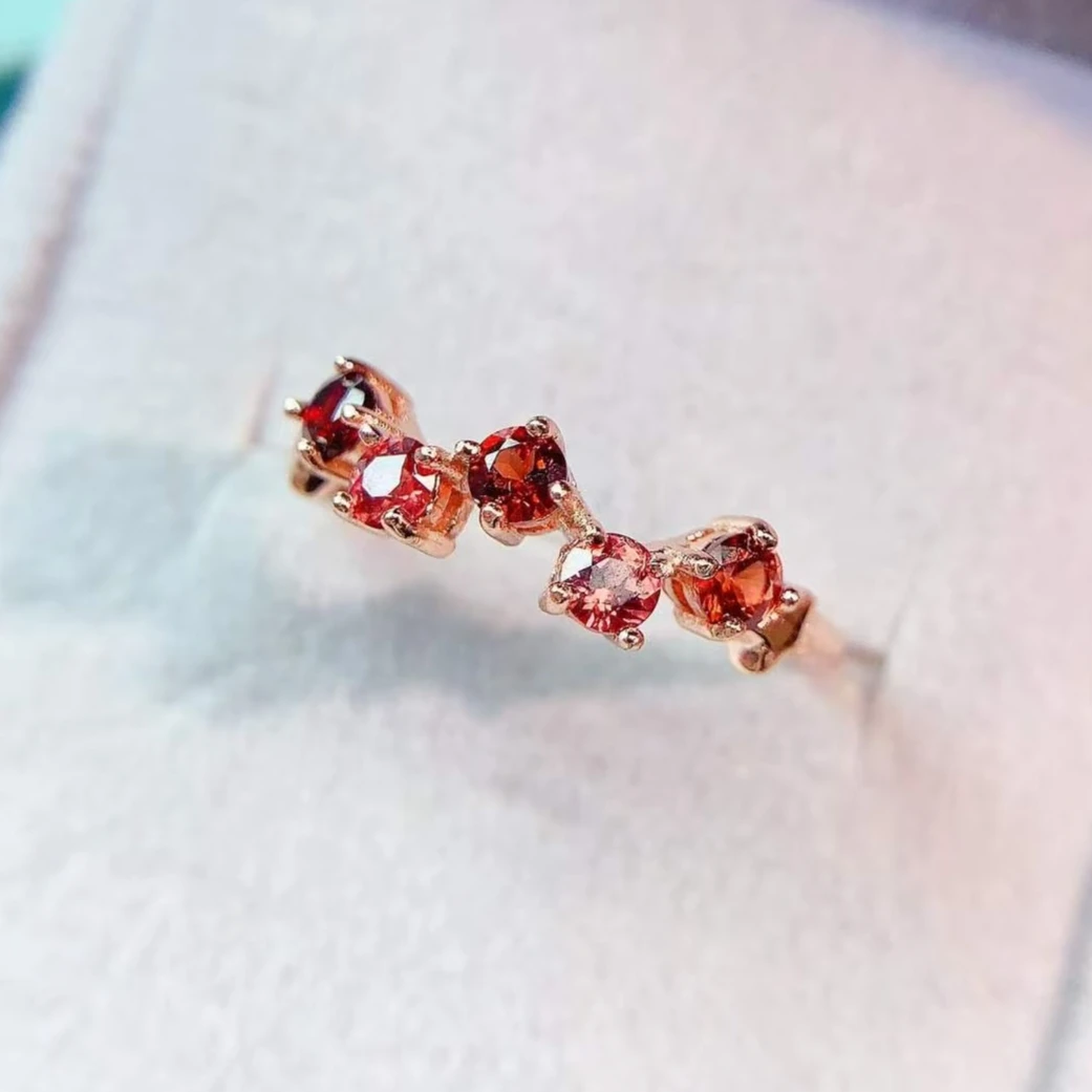 

Thin 925 Silver Ring with Red Gemstone 3mm Natural Garnet Ring with Certificate Garnet Jewelry for Young Girl