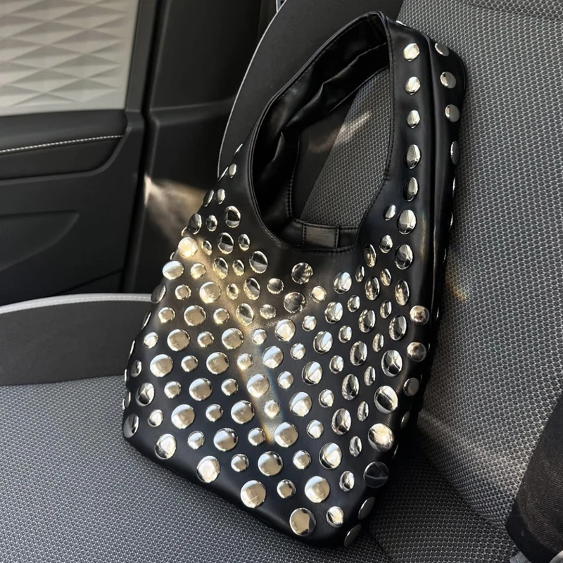 

Punk Hardware Small Bucket Bags For Women Luxury Designer Handbags Purses 2025 New In Mosaic Rivet Top Handle Underarm Shoulder