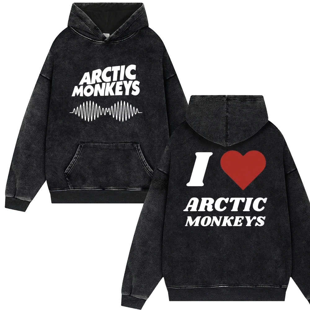 Retro Rock Arctic Monkeys Tour Music Album Vintage Washed Hoodies Men Oversize Pullover Y2k Hip Hop Sweatshirt Trend Streetwear