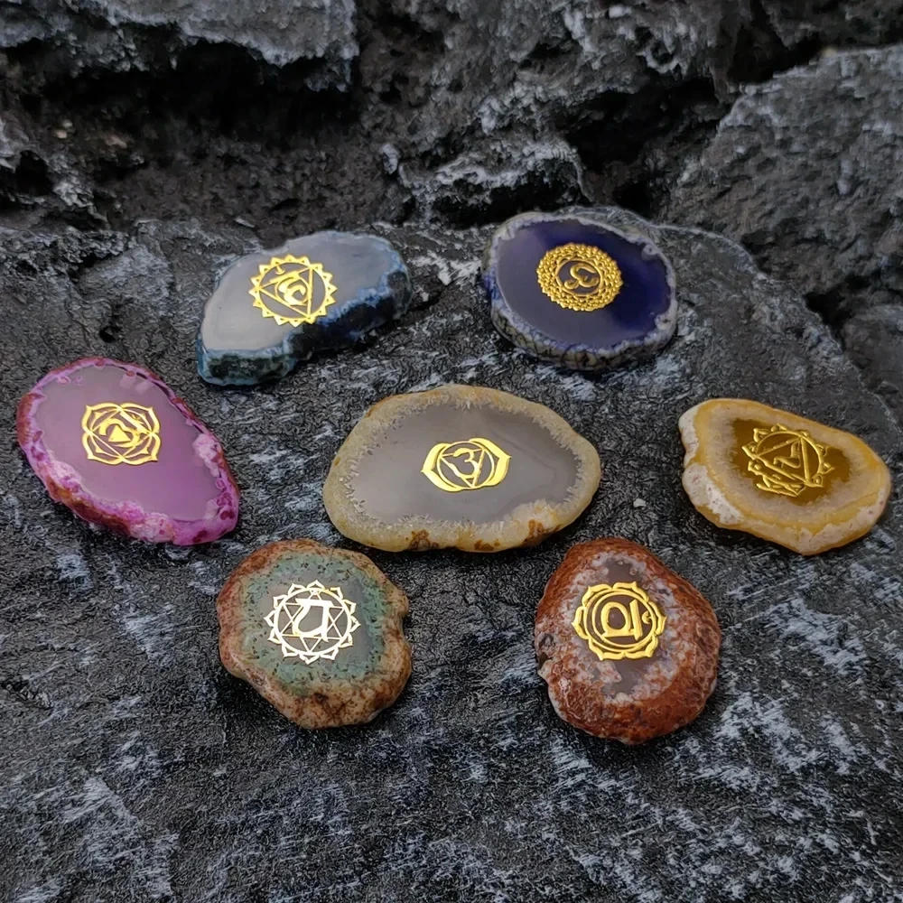 

7 Chakra Set Natural Reiki Crystal Energy Healing Balance Colorful Irregular Stones Yoga Symbol Ornament DIY Home Decor