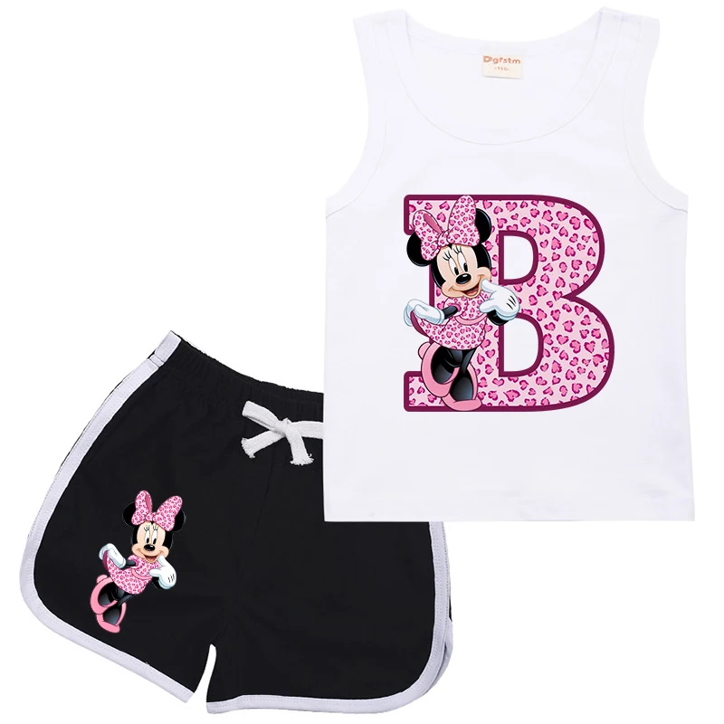 Minnie Children Suit Letter A B C D Name Combination Kids Girl Boy Vest & Shorts Casual Clothes Cartoons Sleeveless Sports Sets