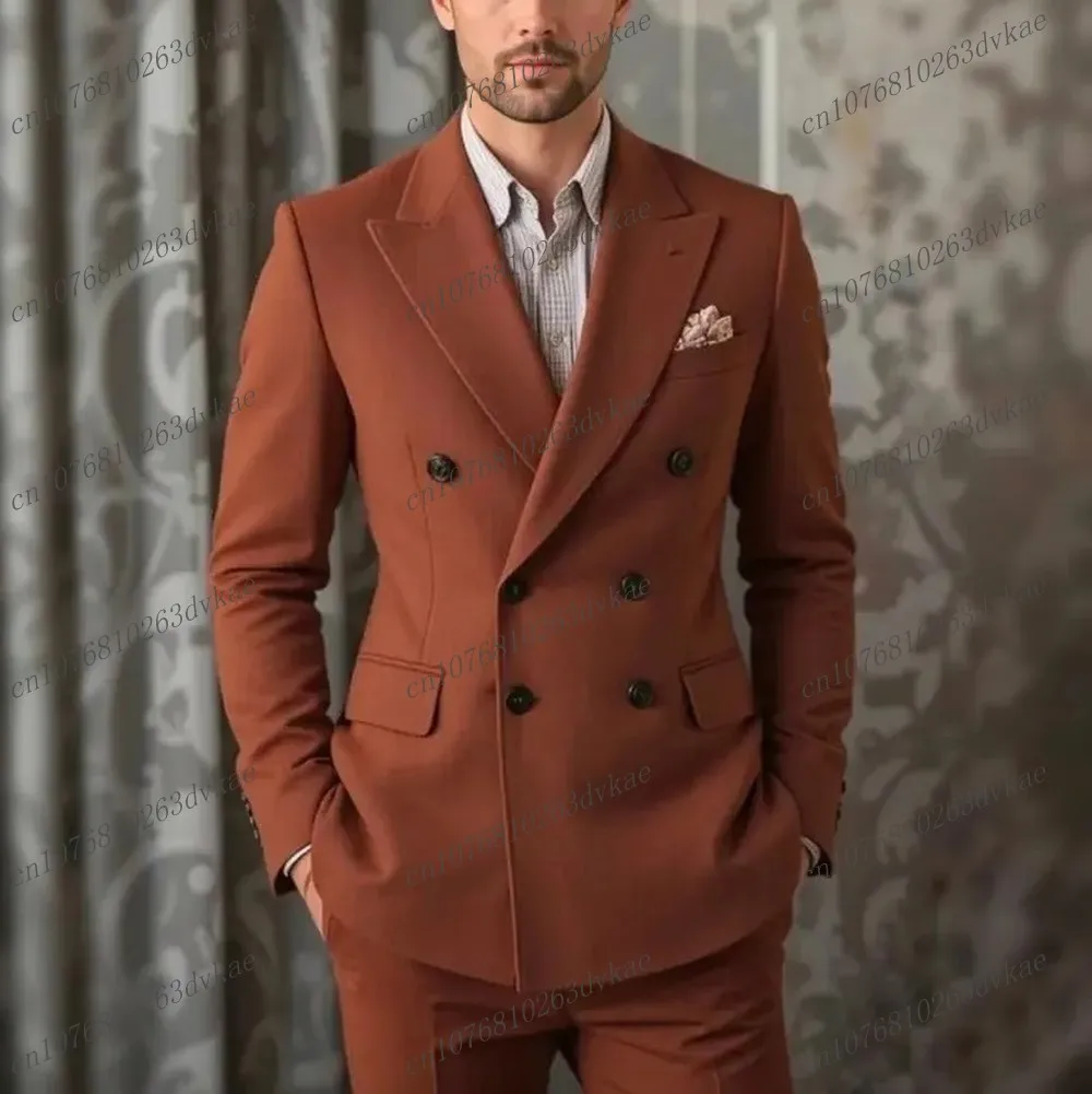 

New Rust Red Formal Occasions Business Men Suit Groom Groomsman Wedding Party Prom Male 2 Piece Set Tuxedos Blazer Pants
