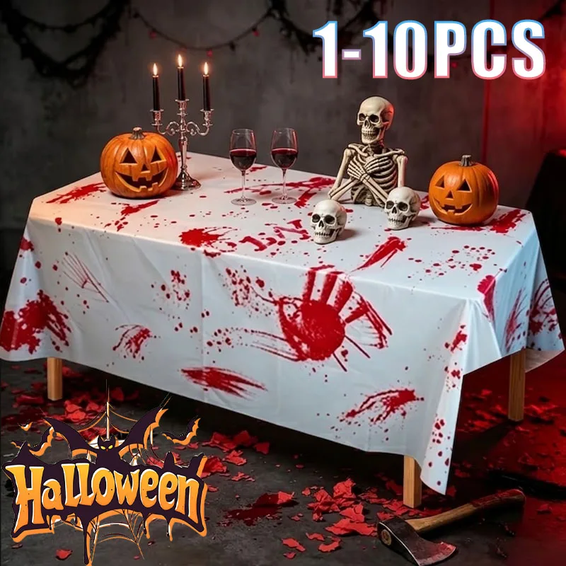 1-10PCS Halloween Party Tablecloth Bloody Hand Print Waterproof Disposable for Home Dinner Haunted House Themed Decoration