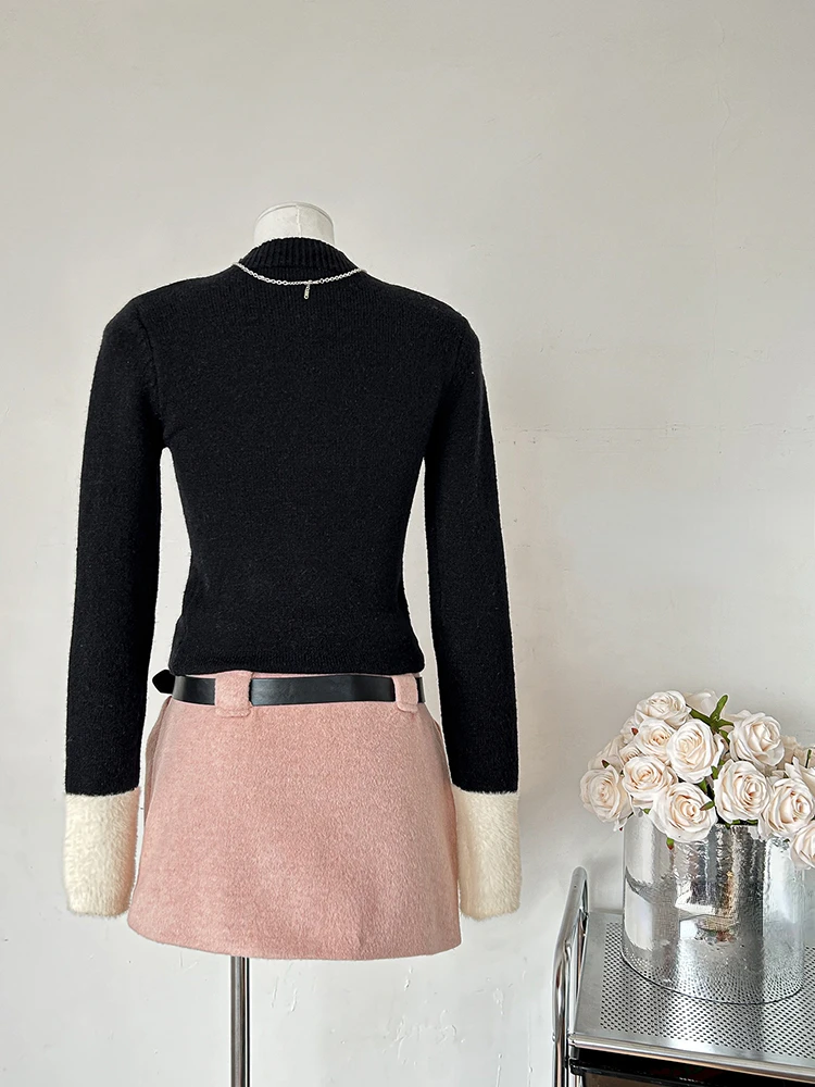 Otoño Invierno mujer lindo núcleo coreano Kawaii Jumper suéter de cuello alto 2000s prendas de punto estéticas Vintage jerseys acogedores