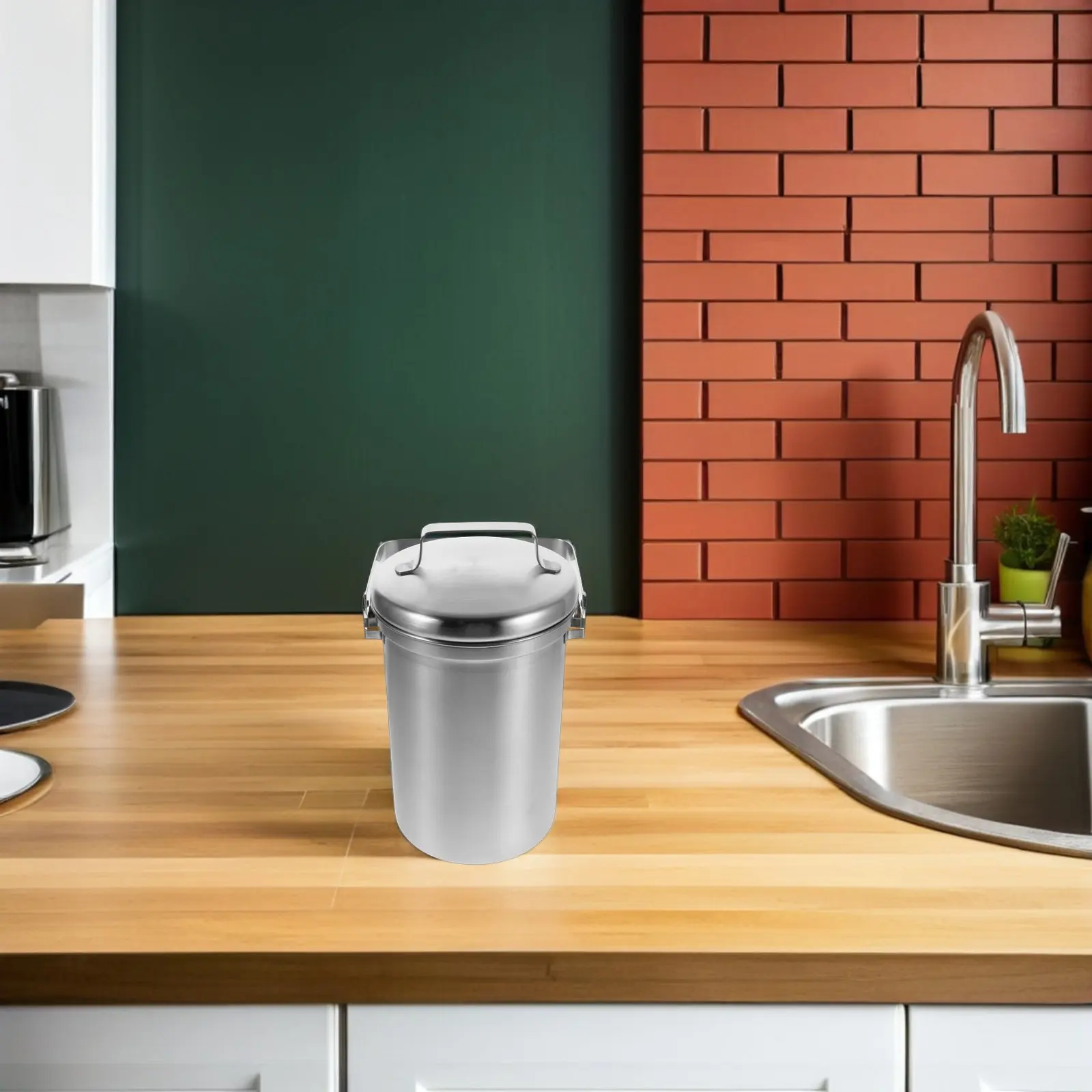 3L Stainless Steel Countertop Compost Bin Kitchen Food Waste Container Odor Proof Lid Space Saving Modern Design Indoor Compost