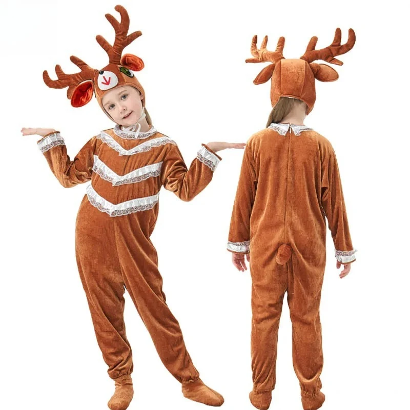 

Christmas Reindeer Family Matching Costumes - Parent-Child Toddler Adult Animal Pajamas with Antlers