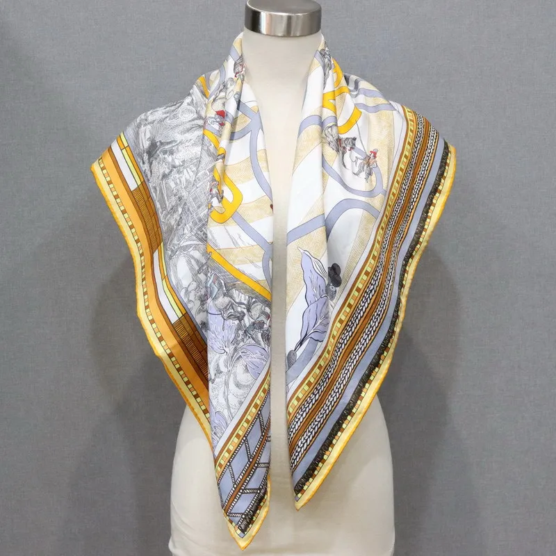 High-end Elegant Female Exquisite High Luxury Dressage Double-sided Printed Quality 18MM Twill Silk Versatile Square Scarf Shawl