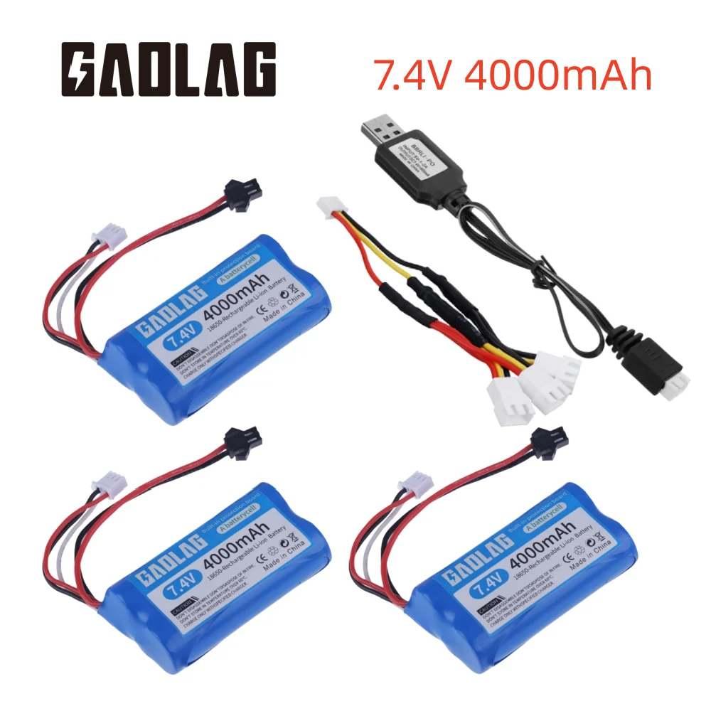 7.4V 4000mAh Li-ion rechargable battery SM/USB charger for MN99S D90 U12A S033g Q1 H101 H103 RC Electric Construction Excavator