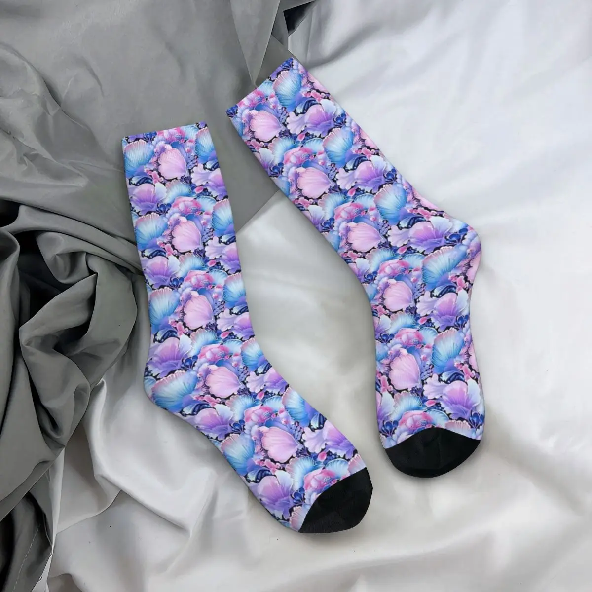 Purple Sea Shells Print Socks Winter Stockings Elegant Men's Soft Socks Custom Outdoor Non Skid Socks