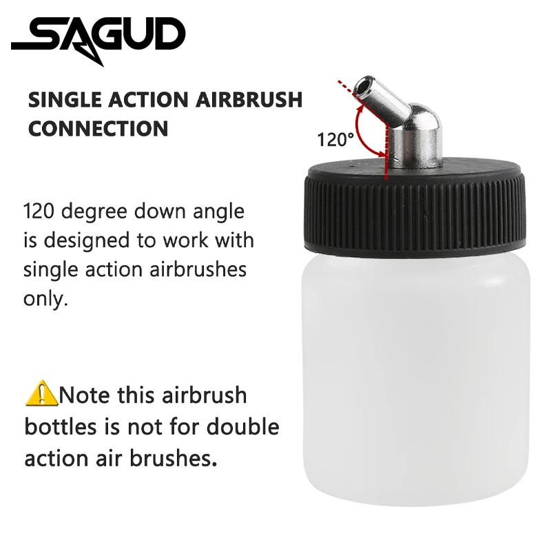 SAGUD 10PCS Plastic Jar Airbrush Bottles Set 30°/60° Down Angle Adaptor with Jar Cap Covers Fits Single/Double Action Airbrushes