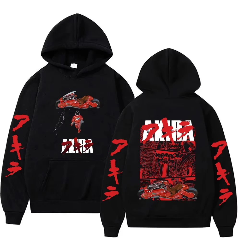 2026 AKIRA Vintage Anime Hoodie Kaneda Red Motorcycle Print Long Sleeve Unisex Pullover Sci‑Fi Cyberpunk Otaku Streetwear Tops