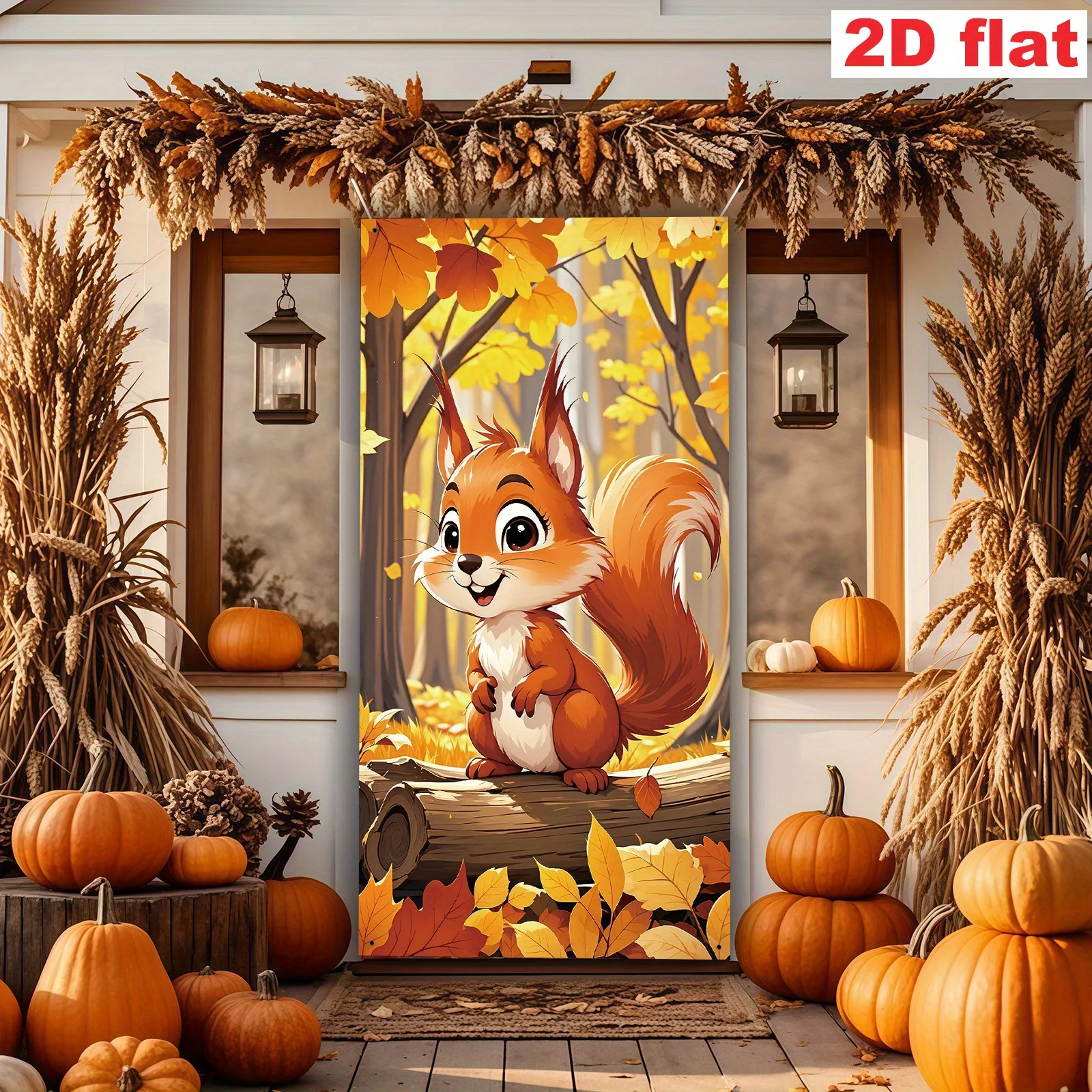 1pc Chic Door Banner Cartoon Squirrel Theme for Autumn Parties Harvest Festival Door Frame Decoration Suitable for Thanksgiving