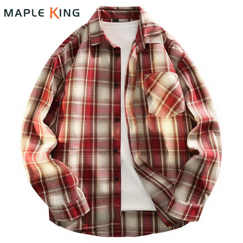 

Винтажные клетчатые рубашки для мужчин, лоскутные цветные майки, уличная одежда, 2025 г., мужские свободные кардиганы в корейском стиле с длинными рукавами, рубашка в клетку