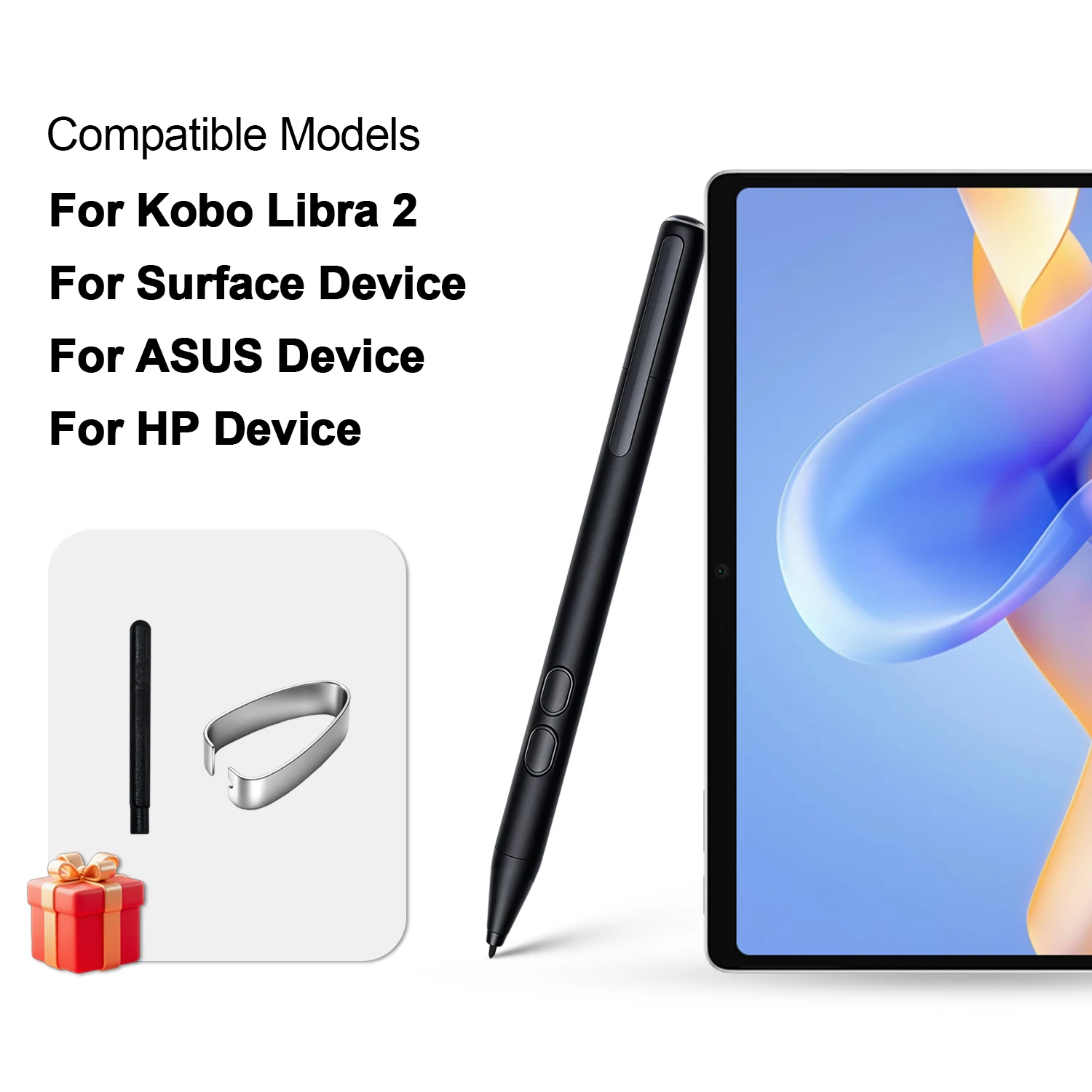 Długopis cyfrowy odpowiedni dla Kobo Libra 2/ Surface/ ASUS/ HP z 4096 poziomami czułości na nacisk i funkcją zapobiegania przypadkowym dotknięciom.