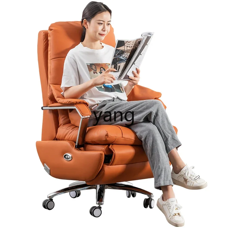 

LTT leather boss chair luxury business massage solid wood office reclining computer swivel chair