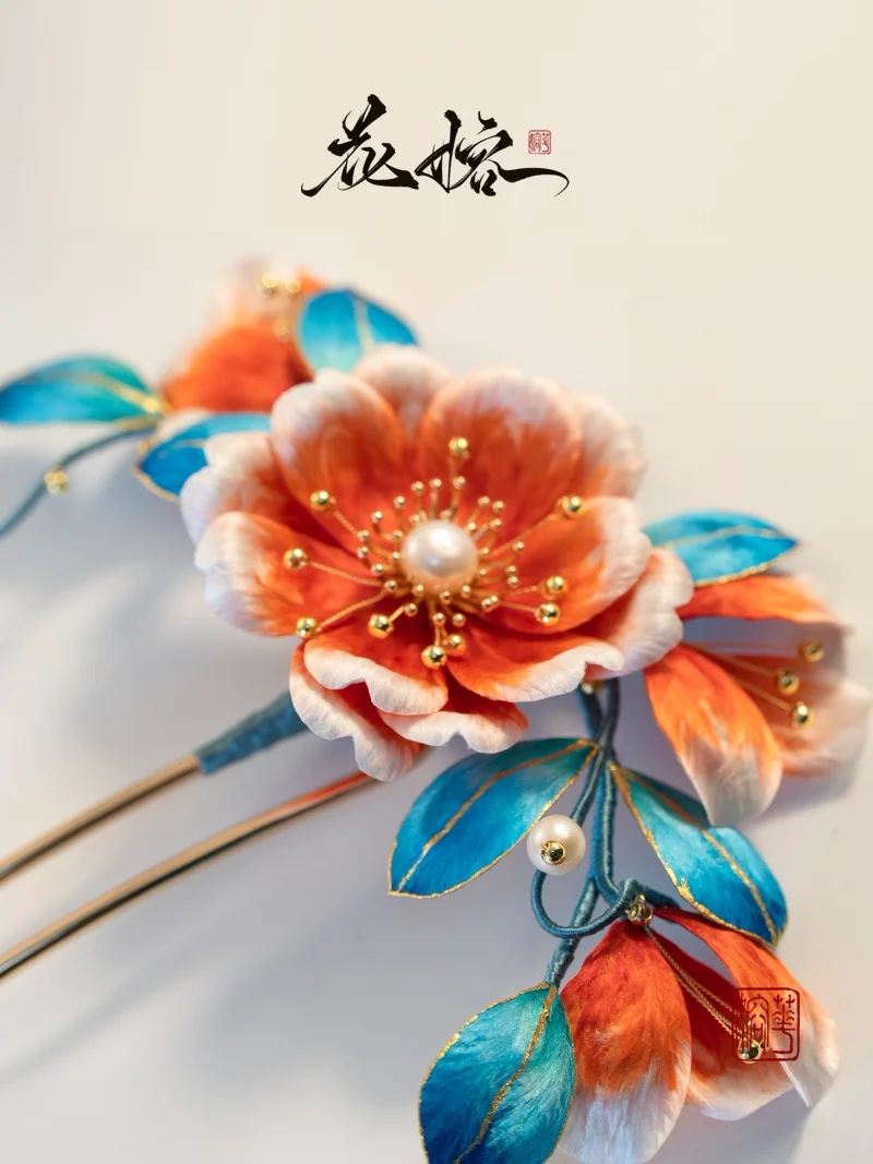 Epingle-a-cheveux-en-soie-et-fleur-de-velours-artisanat-fait-main-patrimoine-immateriel-accessoire-de-cheveux-hanfu-traditionnel-vintage
