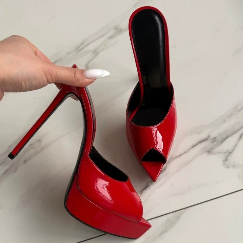 Pointed Water Platform High Heel Fashion Sandals Light Luxury Color Blocked Pointy Toe Leather Stiletto Heel Slip On Mules