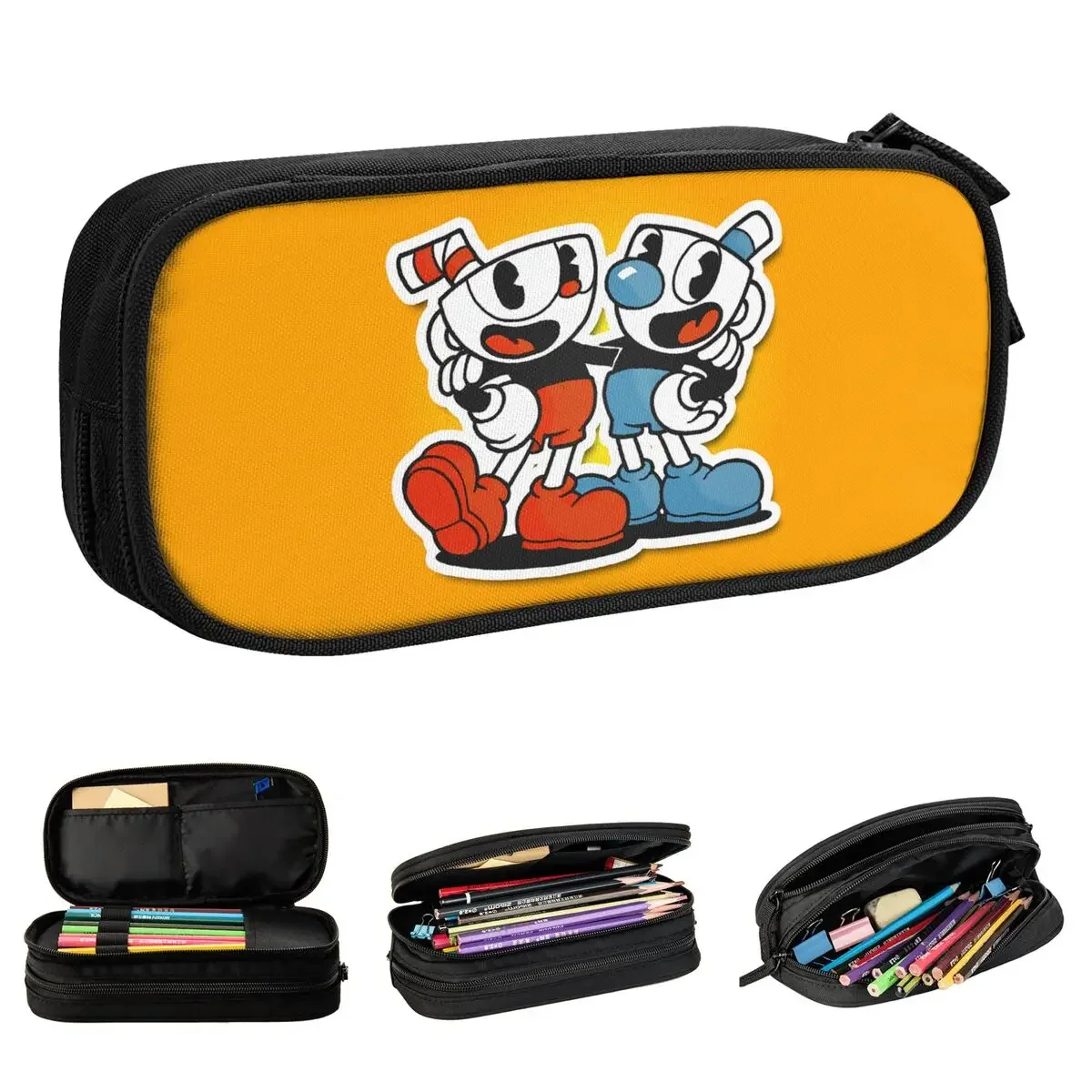 

Cuphead Anime Pencil Case Pencilcases Pen Holder for Student Big Capacity Bags School Supplies Zipper Stationery