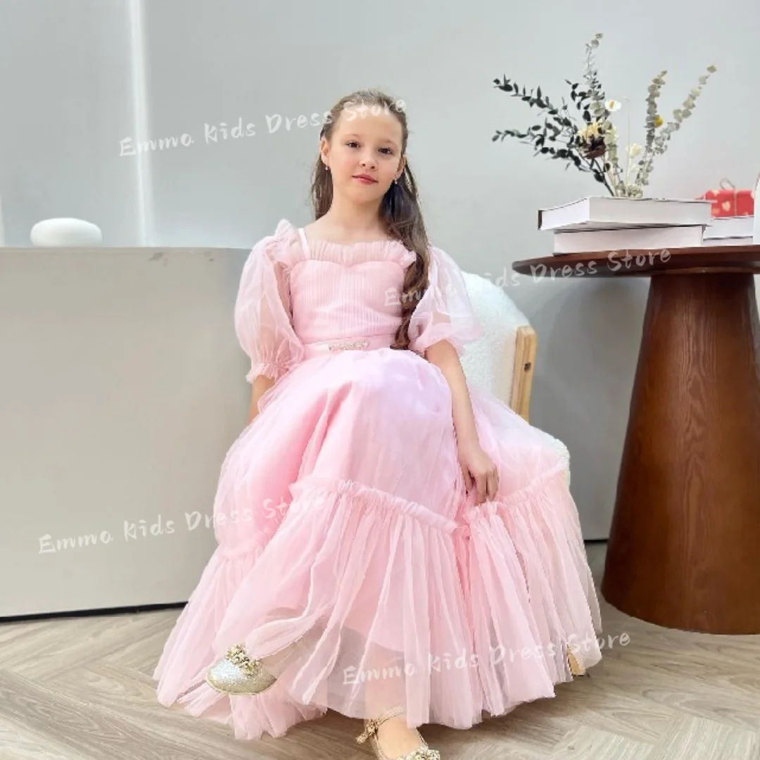 Custom high-quality luxury floral girls' dress with 3D appliques, suitable for children's , birthdayweddings parties, and beauty