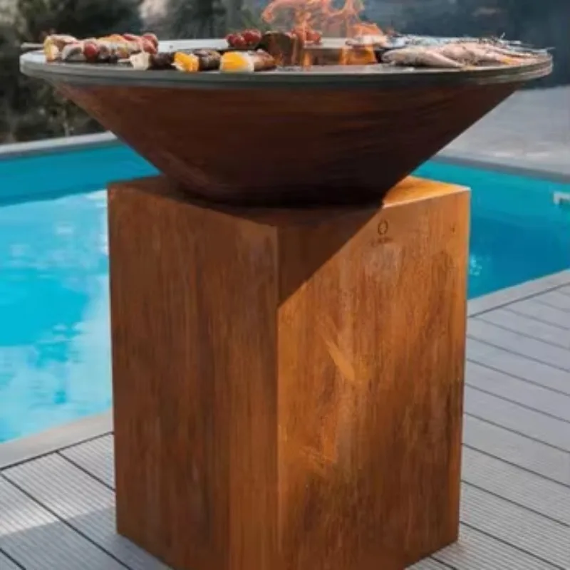 

Airo Patio Camping BBQ Stove Corten Steel Grill Wood Burning Fire Pits with Tabletop