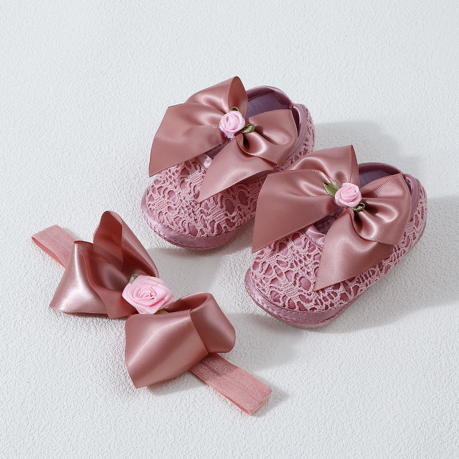 

Туфли для девочек 0-12 месяцев, с цветочным декором и бантом, кружевные, нескользящие, для малышек