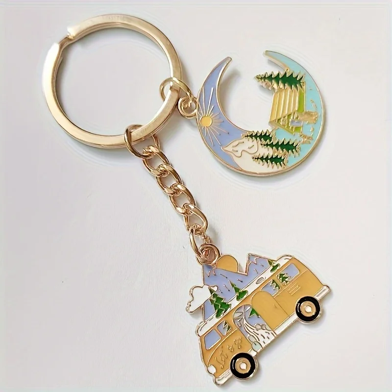 1-teiliger Emaille-Mond-Auto-Dame-Schlüsselanhänger, Winterlandschaft, touristisches Souvenir, Design für Wohnmobile und Reiseliebhaber, Thanksgiving-Geschenk – Detail 4