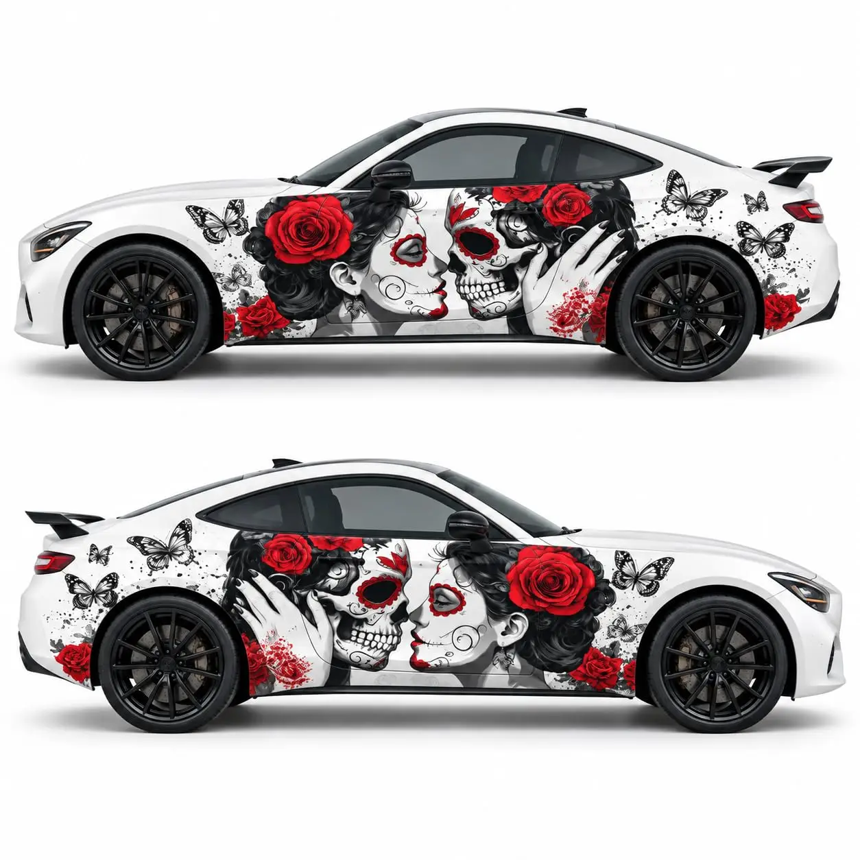 Sugar Skull Car Body Wrap Decal, Day of the Dead Rose Design